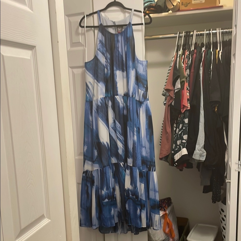 Vince Camuto Blue Maxi Sundress with Sleeveless Design and Halter Neckline